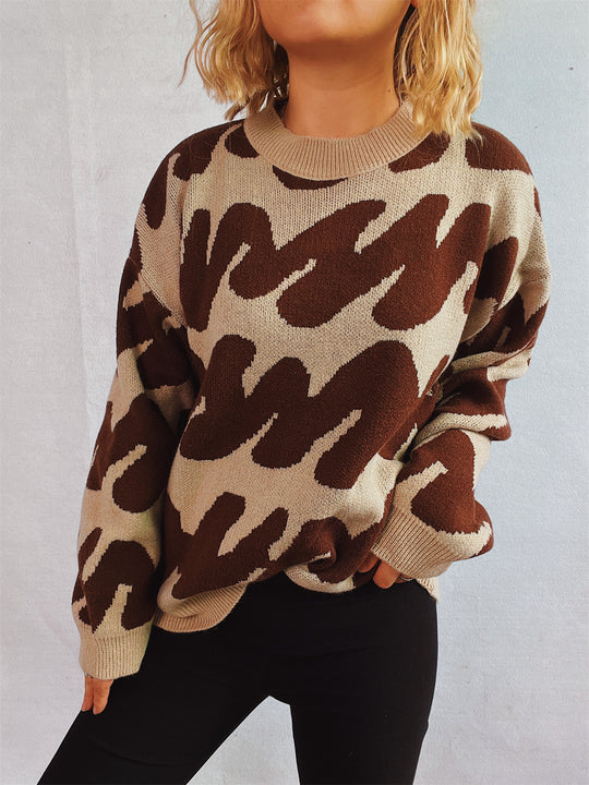 Damen lässiger Pullover mit modernem Farbblockdesign und voluminösen Ärmeln EB