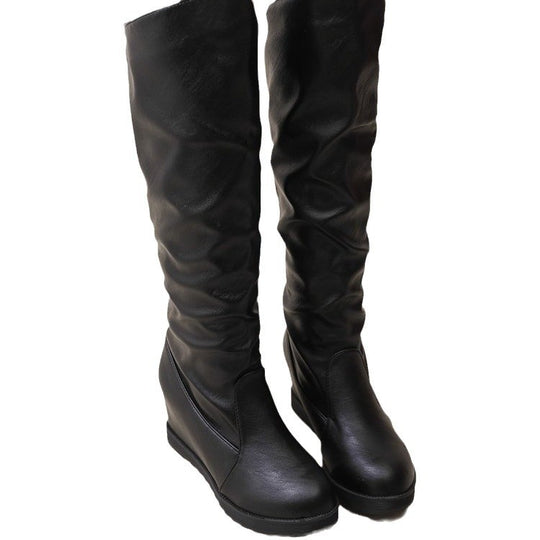 Damen Overknee-Stiefel mit schickem Raffungseffekt und modischem Blockabsatz EB