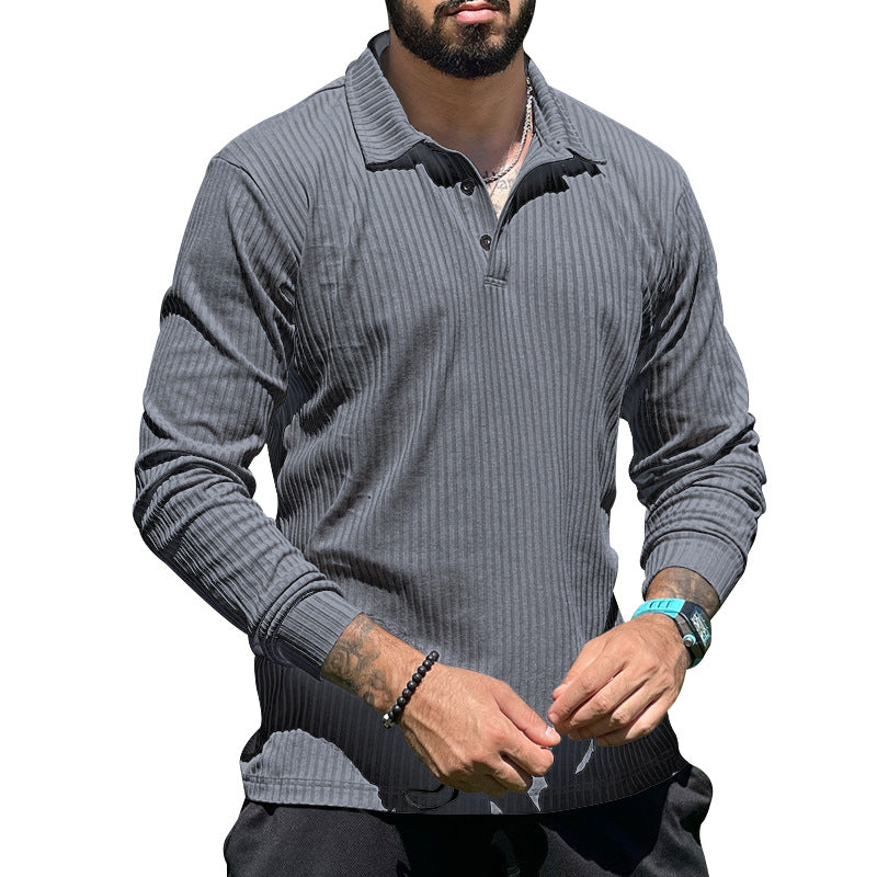 Herren nan geripptes Langarm-Poloshirt mit Henley-Knopfleiste und elastischem Baumwollstretch EB