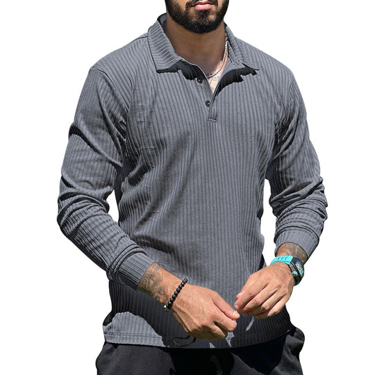 Herren nan geripptes Langarm-Poloshirt mit Henley-Knopfleiste und elastischem Baumwollstretch EB