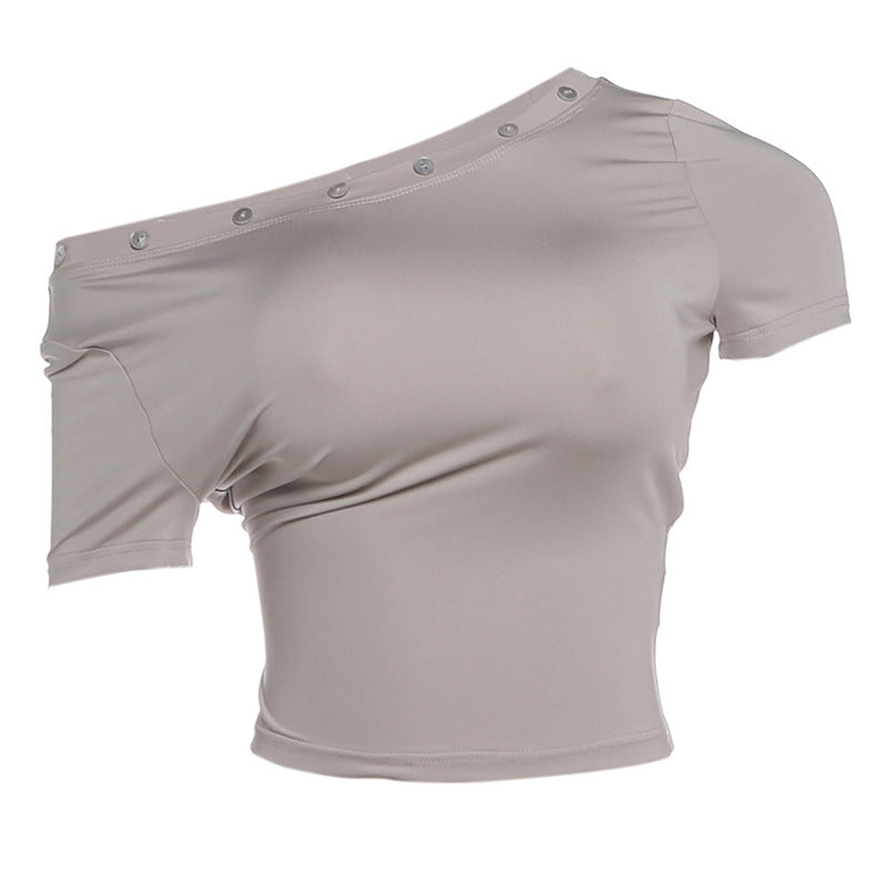 Damen modernes off-shoulder Crop-Top mit Knopfdetails EB