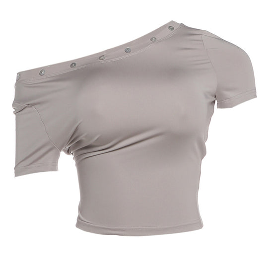 Damen modernes off-shoulder Crop-Top mit Knopfdetails EB