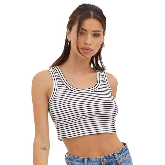 Damen Cropped-Top mit feinem Streifenmuster und hochwertiger Rippstruktur EB