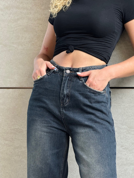 Damen Hochtaillierte Baggy-Jeans mit lockerer Passform EB