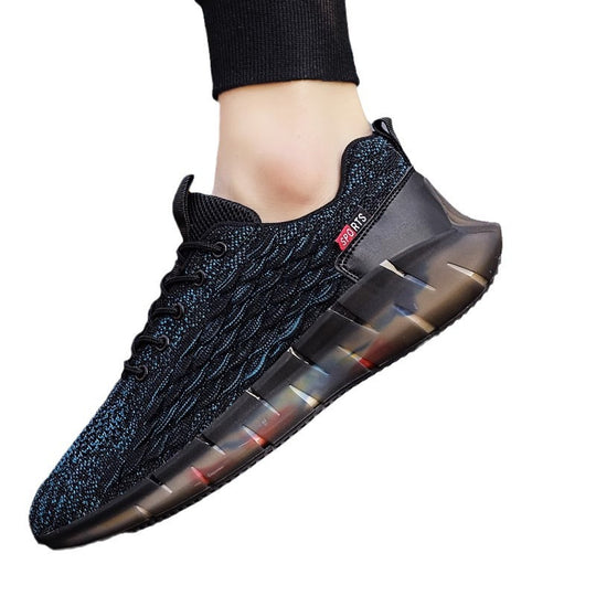 Unisex atmungsaktive Strick-Laufsneaker mit transparenter Wellenlaufsohle und gepolstertem Sockeneinstieg EB