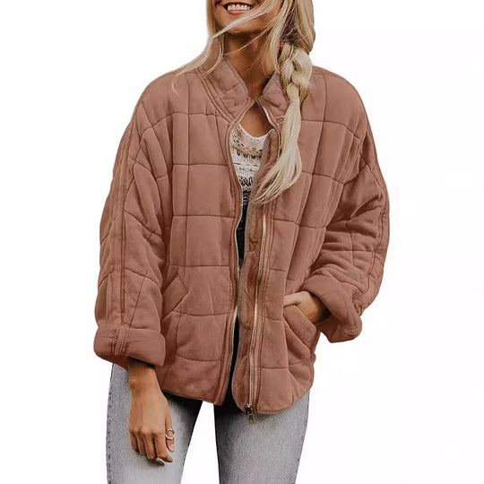Damen gesteppte Kapuzenjacke mit Reißverschluss und Taschen EB