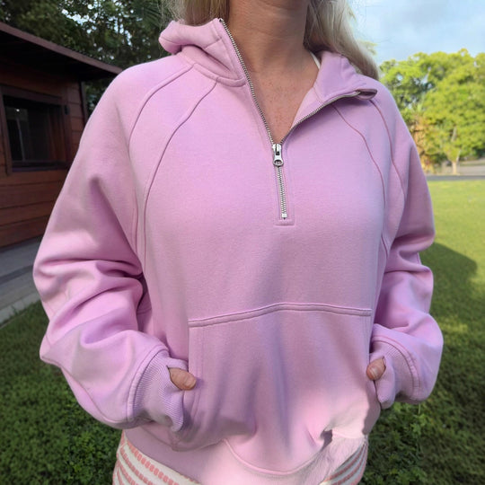 Damen oversized Kapuzenpullover mit kurzem Reißverschluss, Kängurutasche und leichtem Fleecefutter Eichborn Berlin