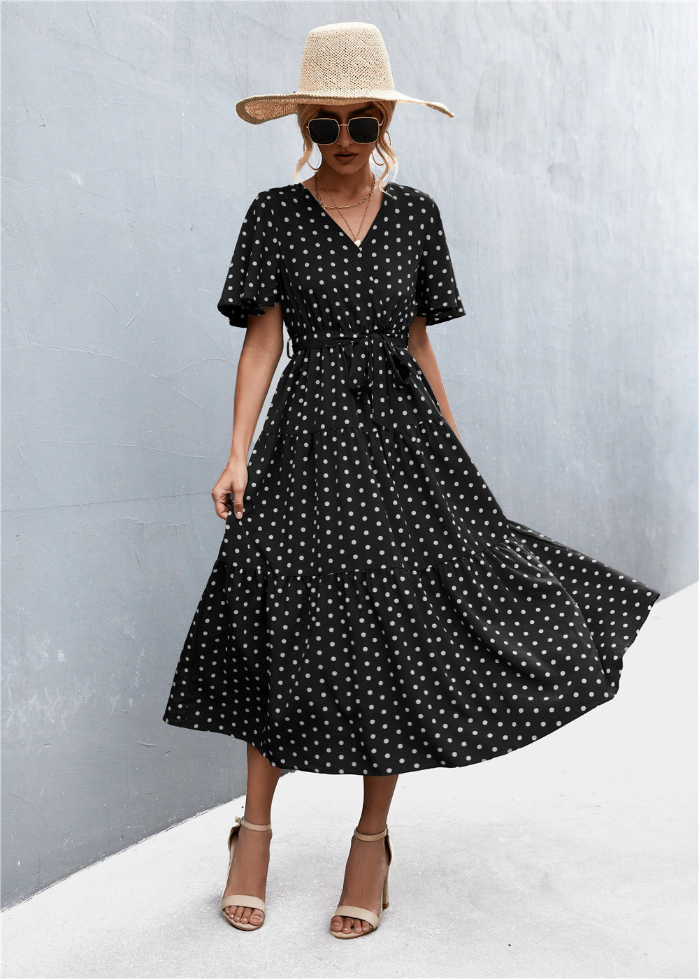 Damen Midikleid mit taillierter Schnürung und voluminösem Rock EB