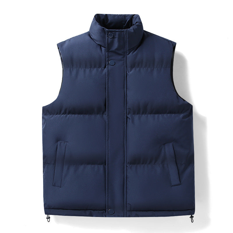 Herren warme gesteppte Outdoor-Weste mit hohem Stehkragen, verdeckter Druckknopfleiste und verstellbarem Saum EB