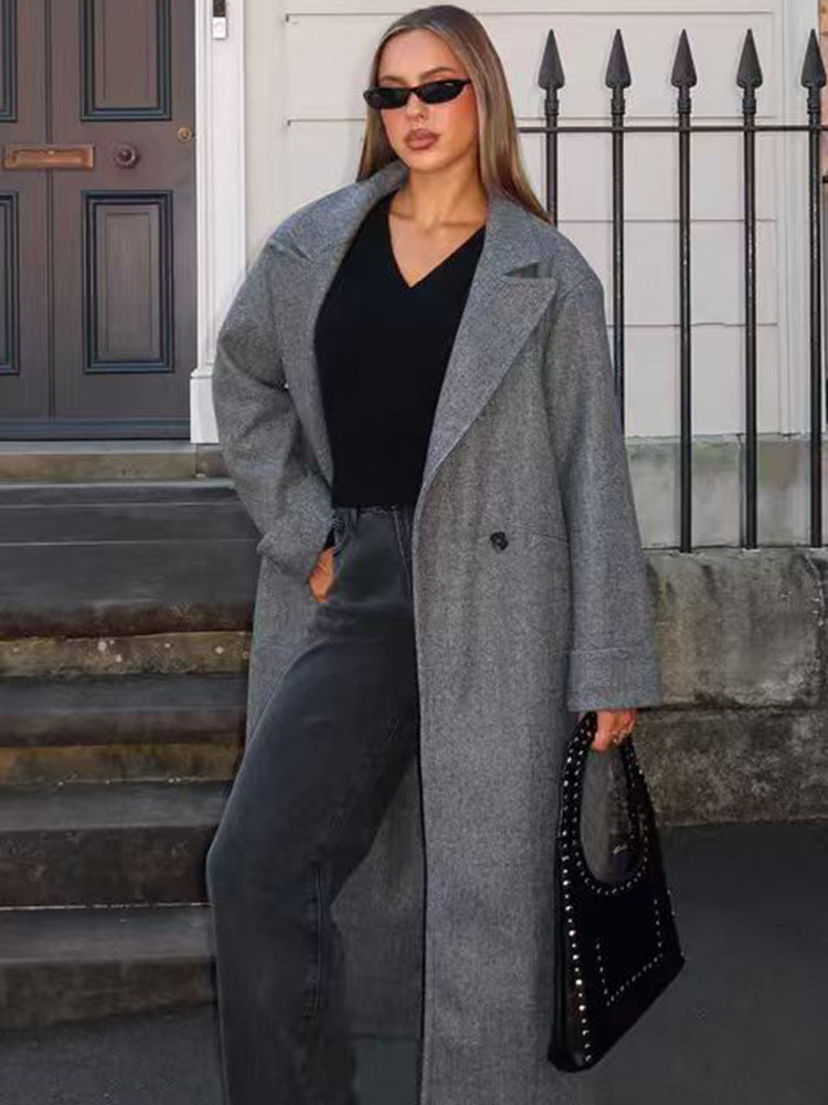 Damen Schicke Übergröße Wollmantel EB