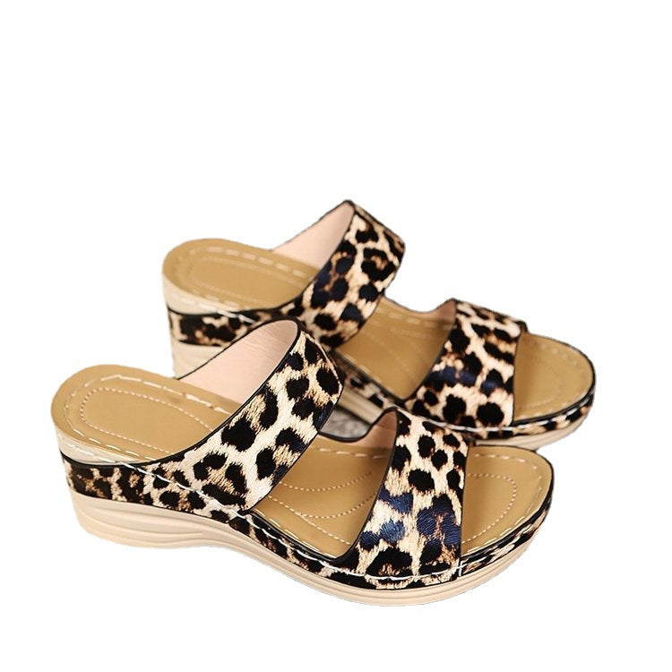 Damen Wedge-Pantoletten mit floralem Dekor und animalischem Muster EB