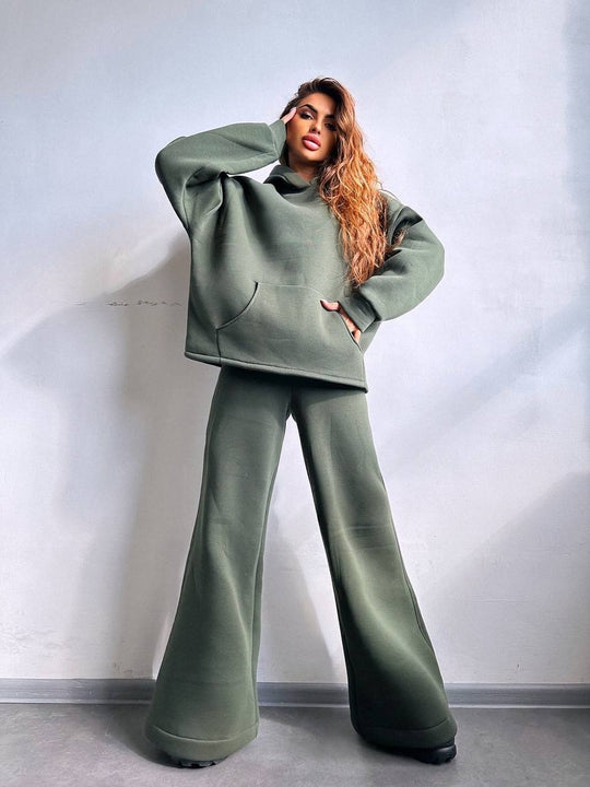 Damen Oversized Hoodie‑Set mit weiter Palazzo‑Loungehose aus schwerer Baumwollmischung EB