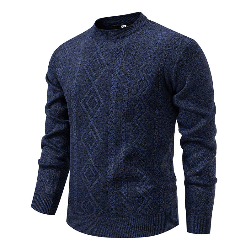 Herren nan gestrickter Rundhalspullover mit Rautenmuster und feinem Strukturstrick EB