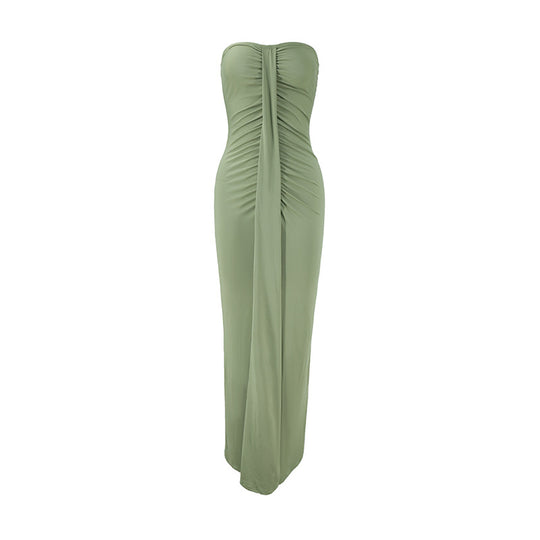 Damen Maxikleid mit schickem trägerlosem Design und figurschmeichelnder Raffung EB