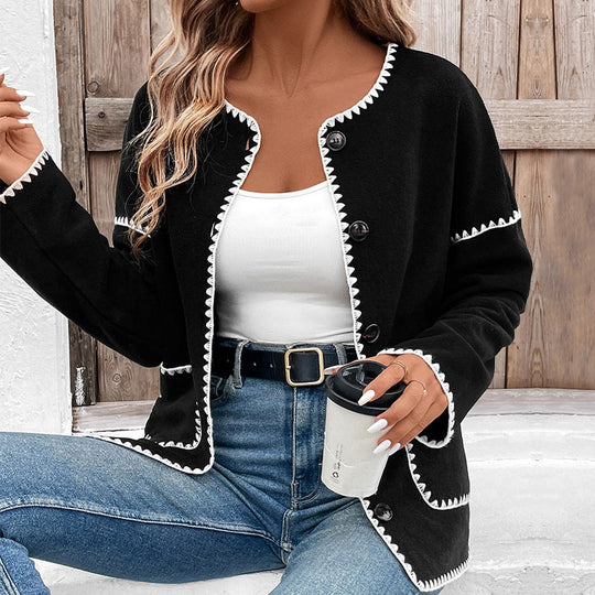 Damen lässige oversized Jacke mit kontrastreichem Saum EB
