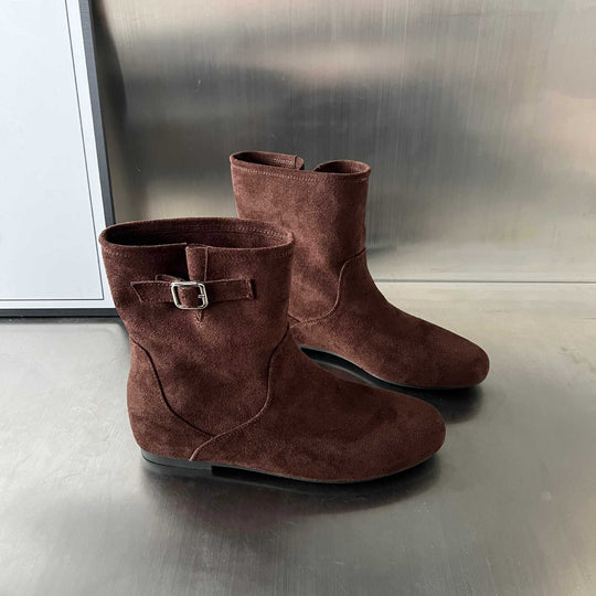 Damen elegante Stiefeletten aus weichem Wildleder mit modischem Schnallenverschluss EB