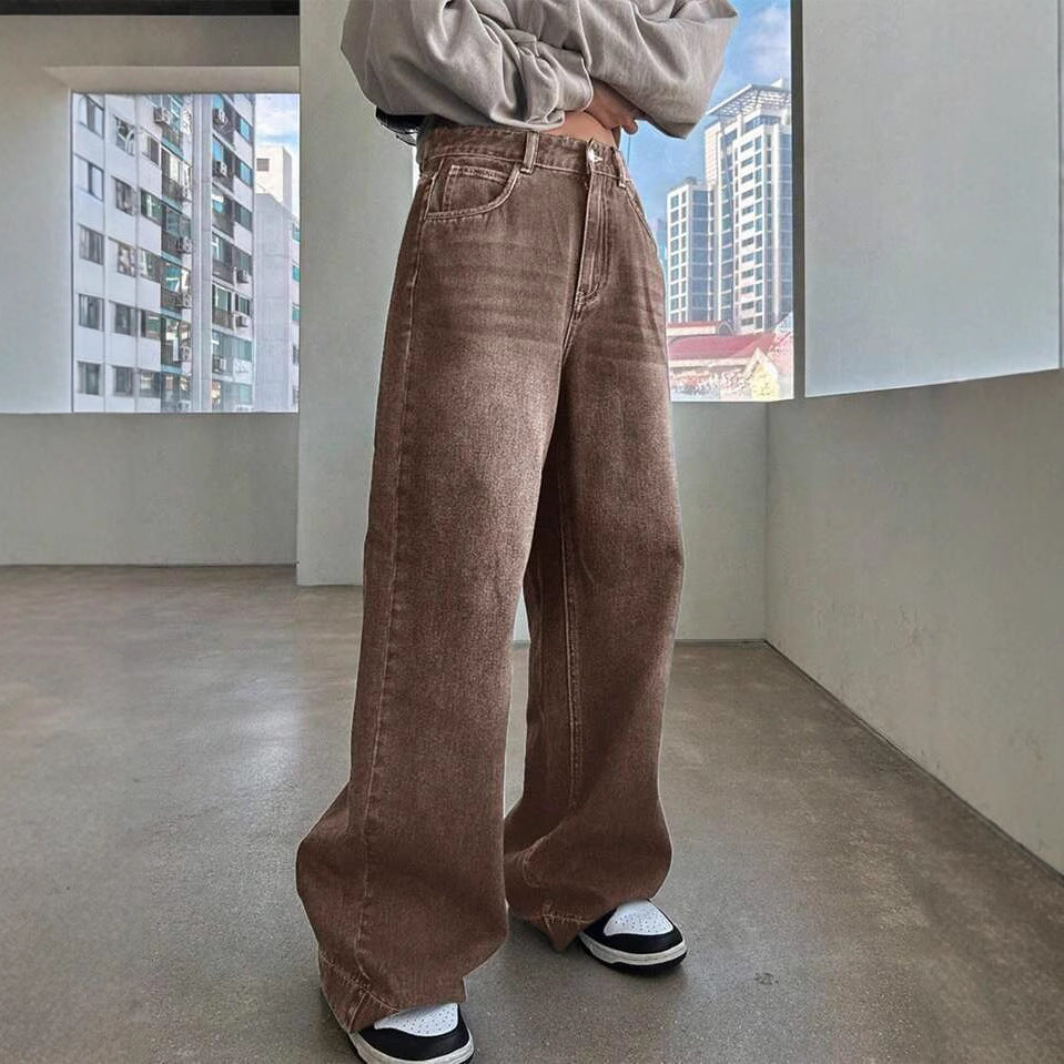 Damen Weit geschnittene Denim-Hose mit hoch tailliertem Design und modischem Schnitt EB