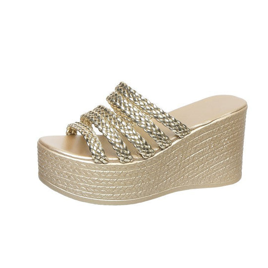 Damen Keil-Sandaletten mit geflochtenem Riemen-Design EB