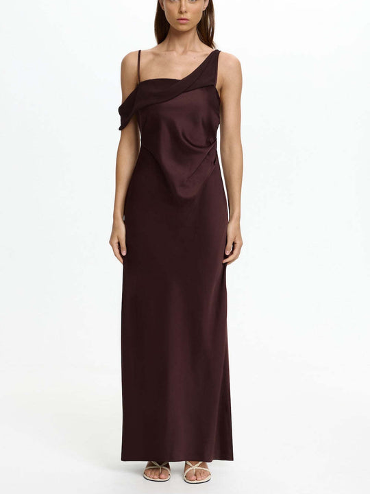 Damen Elegantes Maxikleid mit asymmetrischem Oberteil und fließendem Schnitt EB