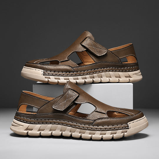 Damen Luftige Ledersandalen mit verstellbarem Klettverschluss EB