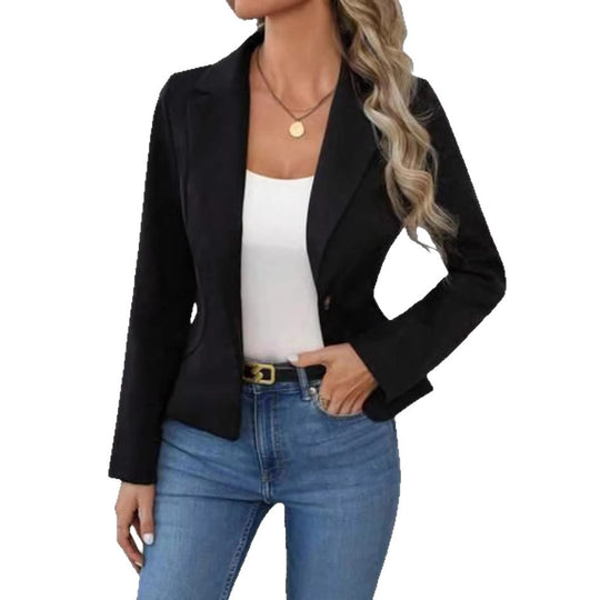 Damen nan taillierter Ein-Knopf-Blazer mit Reverskragen und Eingrifftaschen EB