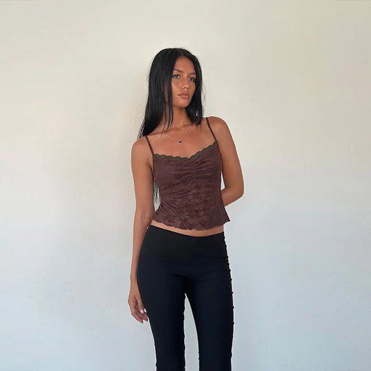 Damen Spitzen-Crop-Top mit floralem Design EB
