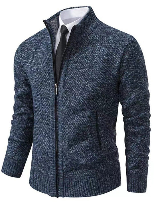 Herren modische Strickjacke mit hohem Kragen und durchgehendem Reißverschluss EB