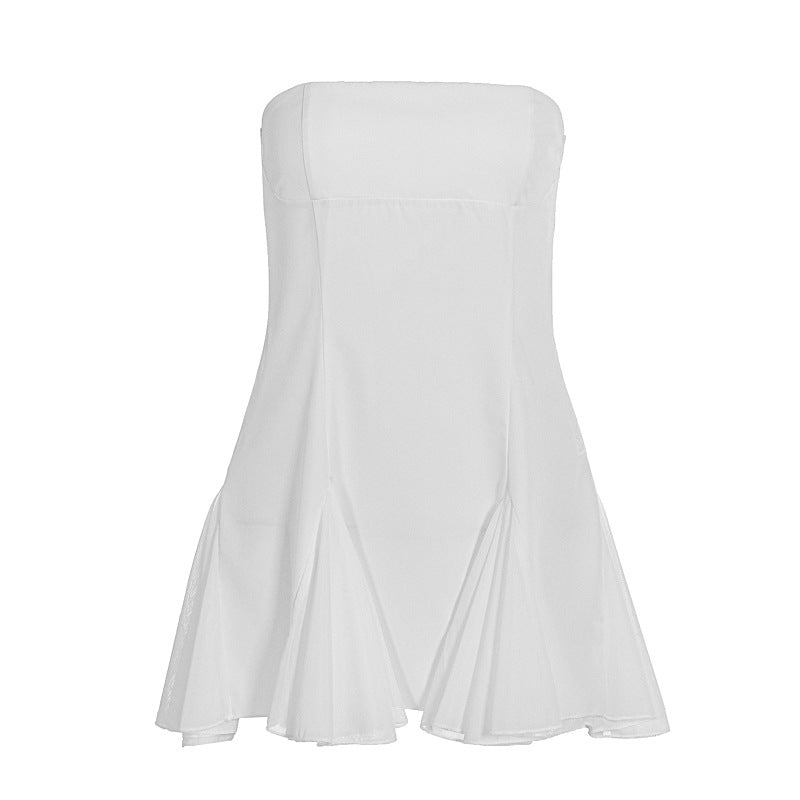 Damen elegantes trägerloses Kleid mit fließendem Rock und modischen Falten EB