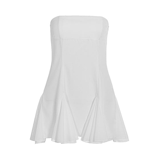 Damen elegantes trägerloses Kleid mit fließendem Rock und modischen Falten EB