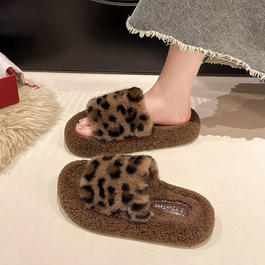 Damen Flauschige Hausschuhe mit tierischem Muster EB