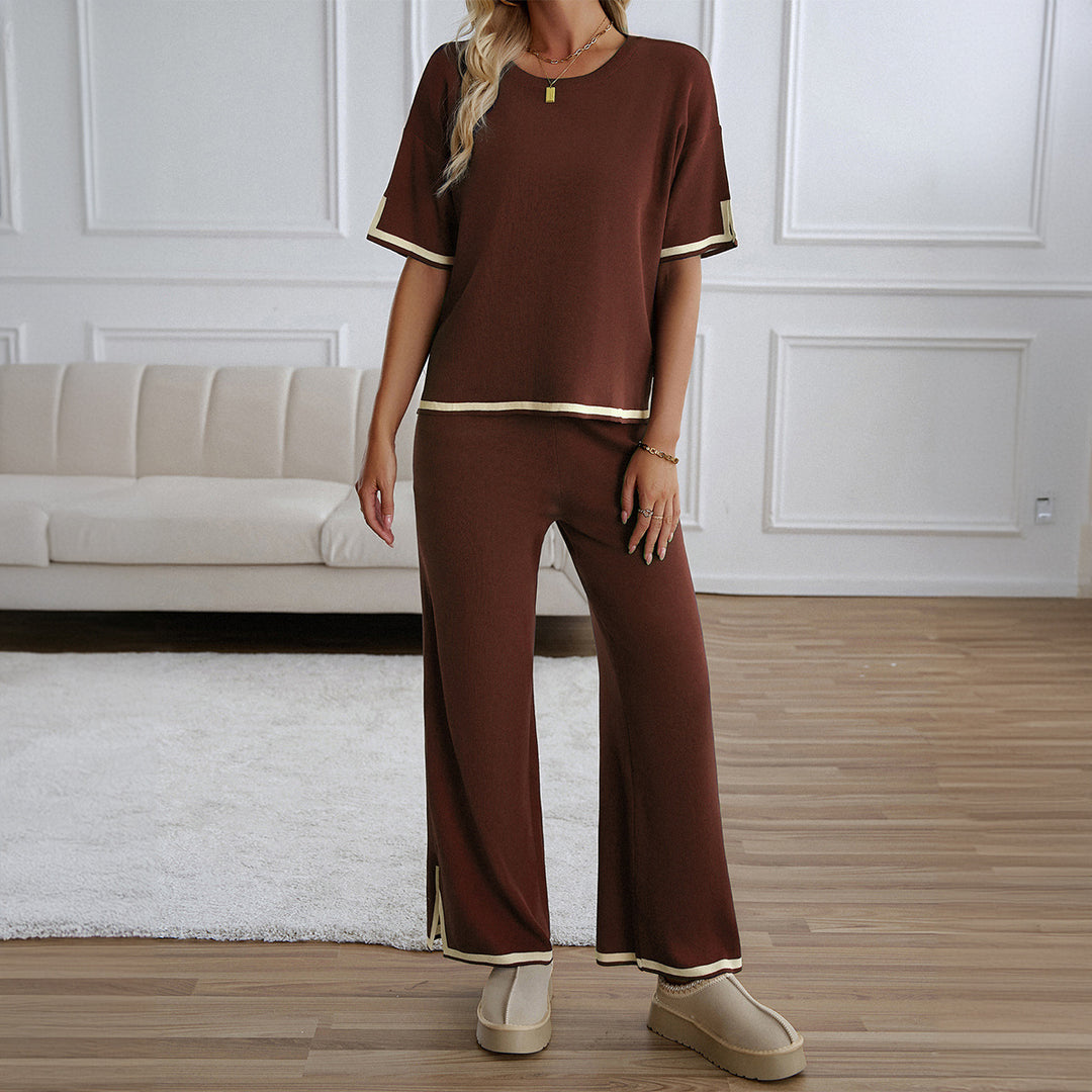 Damen Lässiges Zweiteiliges Set mit Weitem Schnitt und Goldakzenten EB