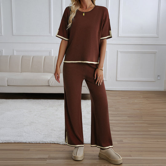 Damen Lässiges Zweiteiliges Set mit Weitem Schnitt und Goldakzenten EB