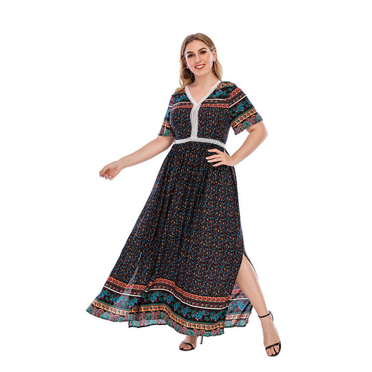 Damen Maxikleid mit floralem Design und V-Ausschnitt EB