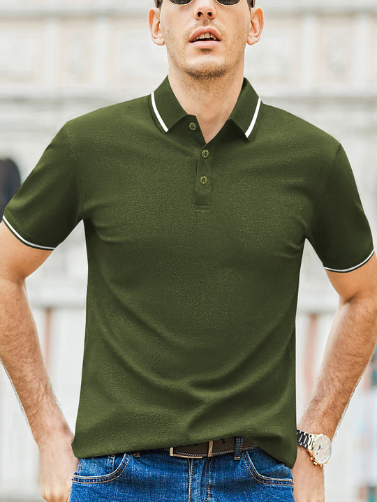 Herren Kurzarm-Polohemd mit modernem Bicolor-Kragen und atmungsaktiver Baumwollqualität EB