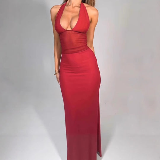 Damen Elegantes Abendkleid mit tiefem V-Ausschnitt und figurbetontem Schnitt EB