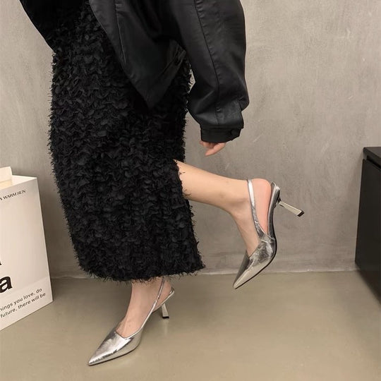 Damen Slingback-Pumps mit glänzender Oberfläche und komfortablem Absatz EB