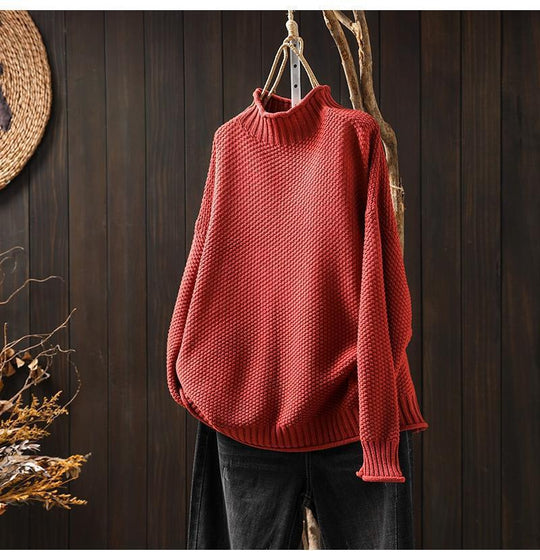 Damen Oversized Strickpullover mit hohem Kragen EB