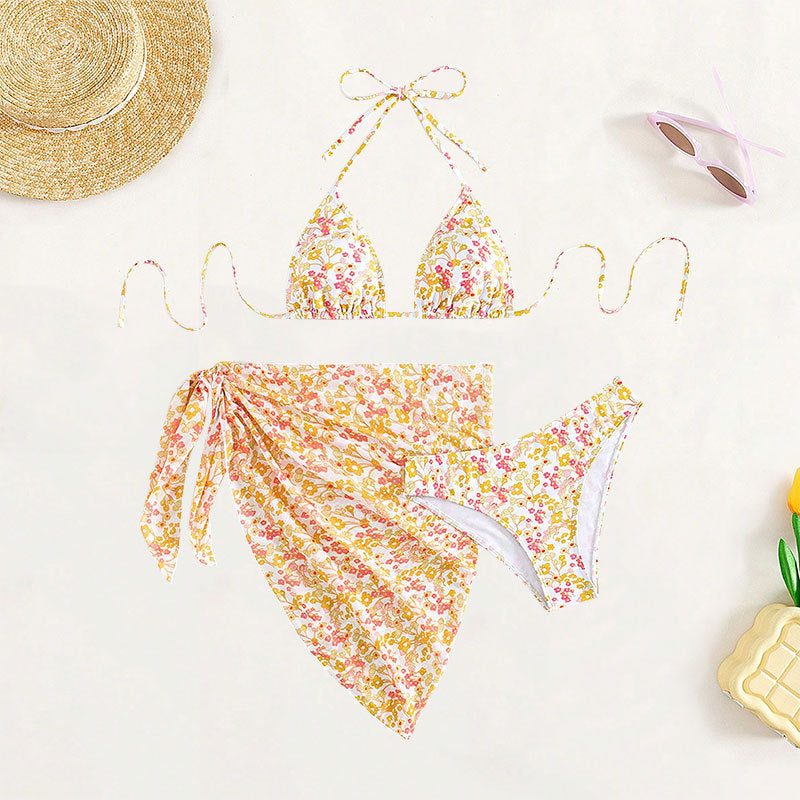 Damen Triangel-Bikini-Set mit floralem Wickeltuch EB