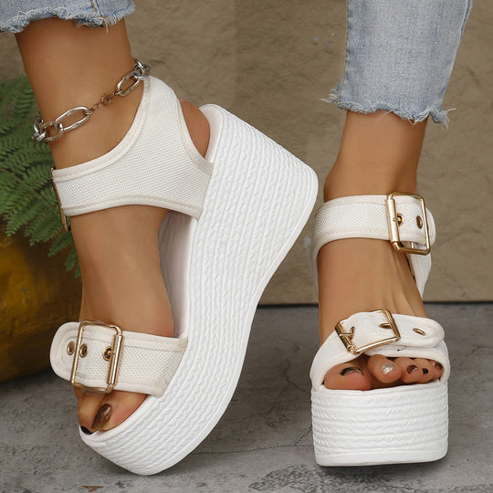 Damen Wedge-Sandalen mit dekorativen Schnallen und flexiblem Fußbett EB