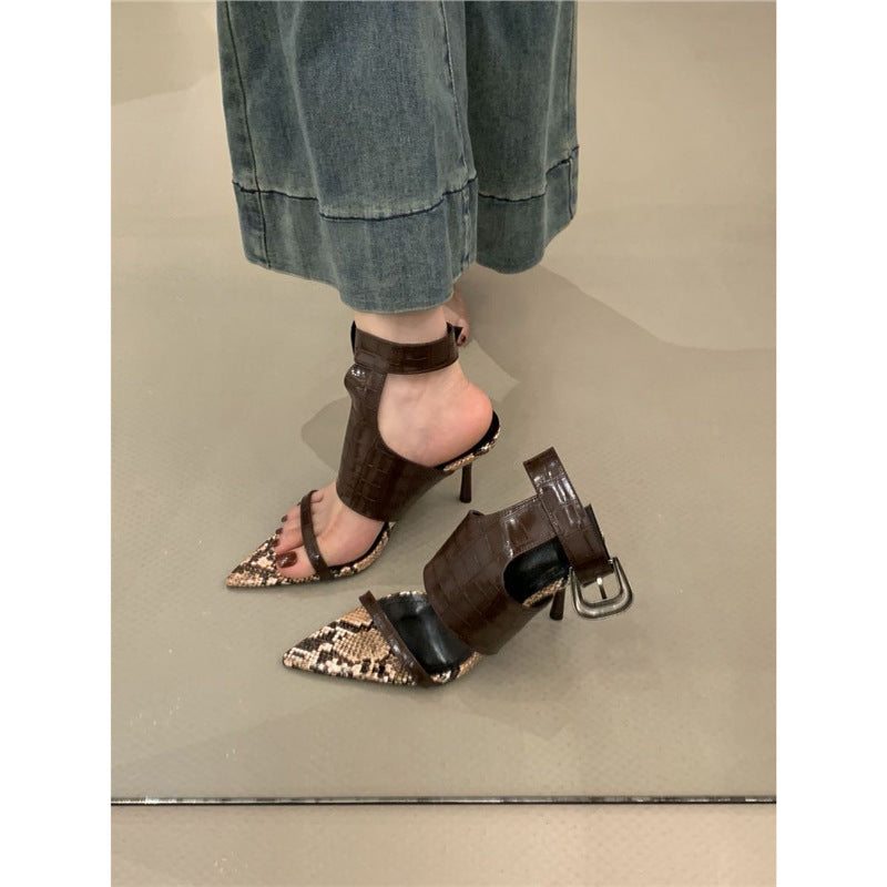 Damen elegante Slingback Pumps mit Kroko-Elementen und Schlangenmuster EB