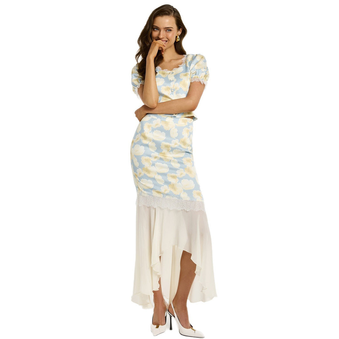Damen elegantes Kleid mit asymmetrischem Saum und floralem Muster EB