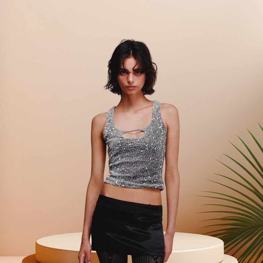 Damen Funktionsreiche Strass-Pailletten Top EB