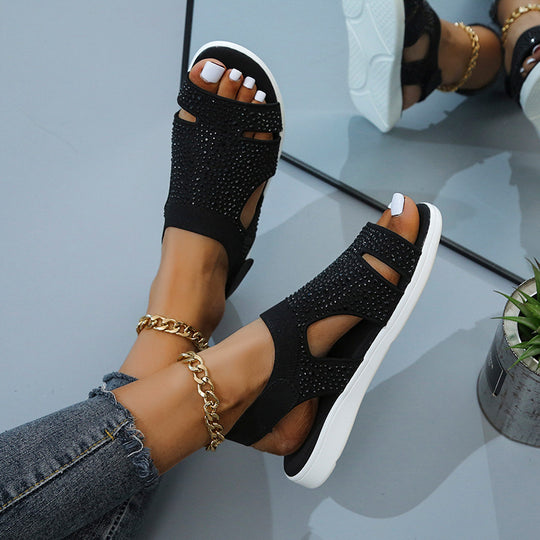 Damen Sportliche Sandalen mit strassbesetztem Obermaterial und flexiblem Riemendesign EB