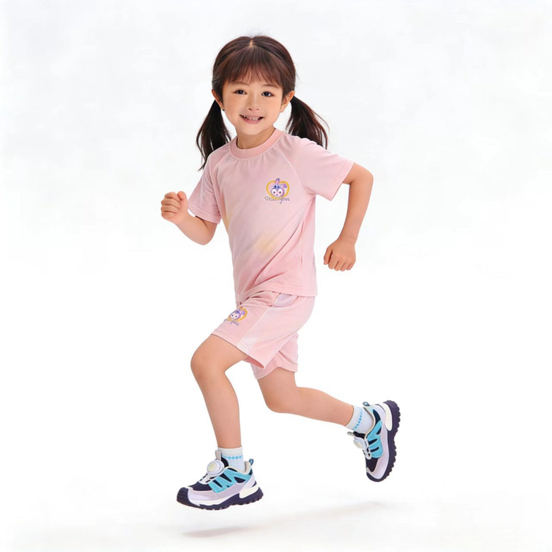Damen nan atmungsaktives Kinder Sportset mit kurzarm Shirt und elastischer Bundshorts R&B