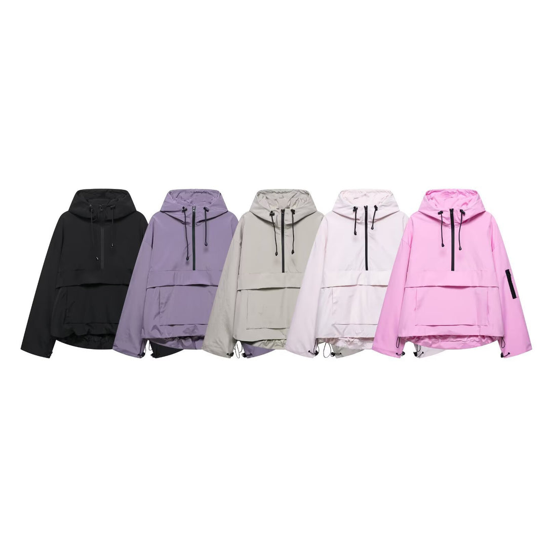 Unisex nan technischer Windbreaker Anorak mit halbhohem Reißverschluss Kapuze und Kängurutasche EB