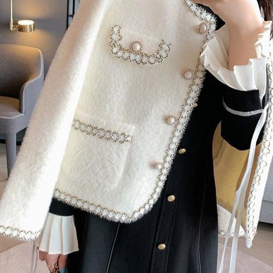 Damen Elegante und luxuriöse Strickjacke mit Perlenverzierungen EB