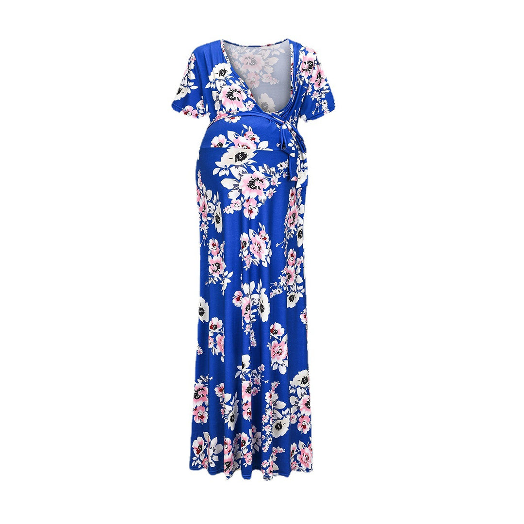 Damen Wickelkleid mit floralen Mustern und innovativem Stilldesign EB