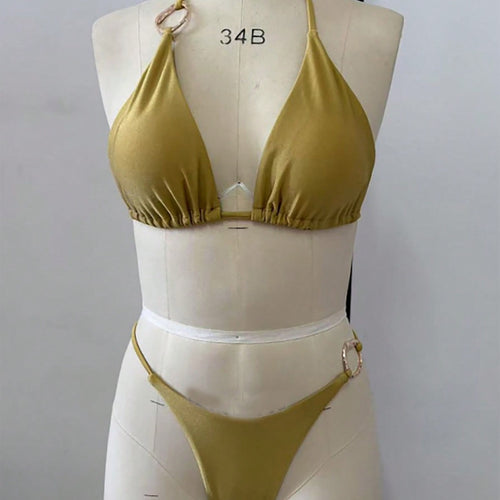 Damen Triangel-Bikini-Set mit modischen Metallringen EB