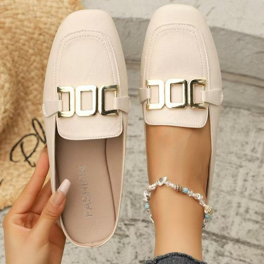 Damen elegante Mokassins mit goldene Schnallenakzent EB
