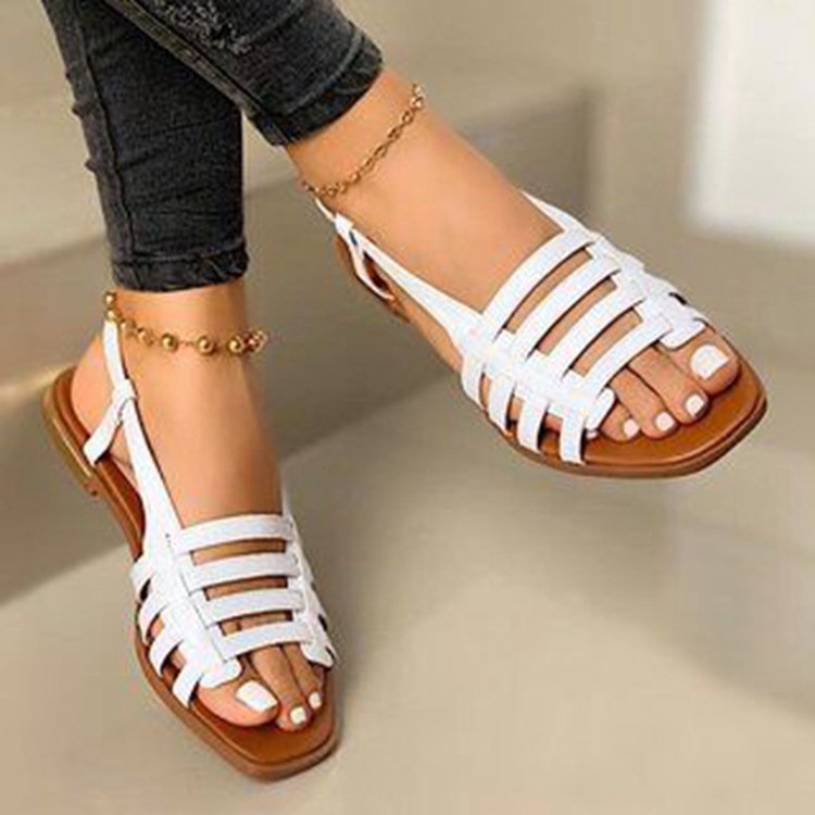 Damen Geflochtene Riemchen‑Slingback‑Sandalen mit quadratischer Zehenpartie und flacher Laufsohle EB